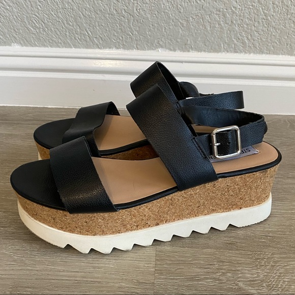 Steve Madden Shoes - Steve Madden Krista Platform Black Leather Sandals - Size 8